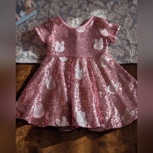 Pink Sequin Dress with Bunny Pattern/ Size Girl 4 XS